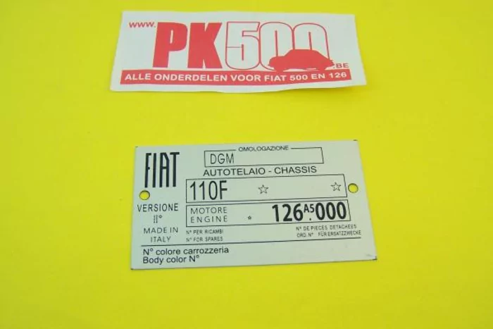 Identificatieplaatje Fiat500R 110F 126A5