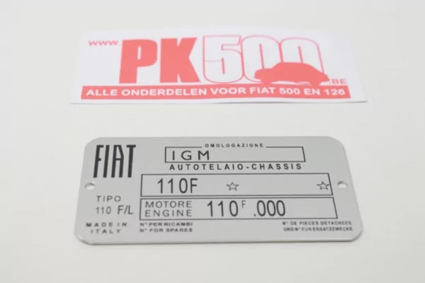 Identificatieplaatje Fiat500L 110F Tipo F/L