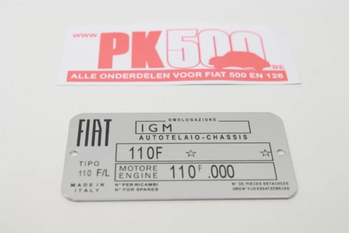 Identificatieplaatje Fiat500L 110F Tipo F/L